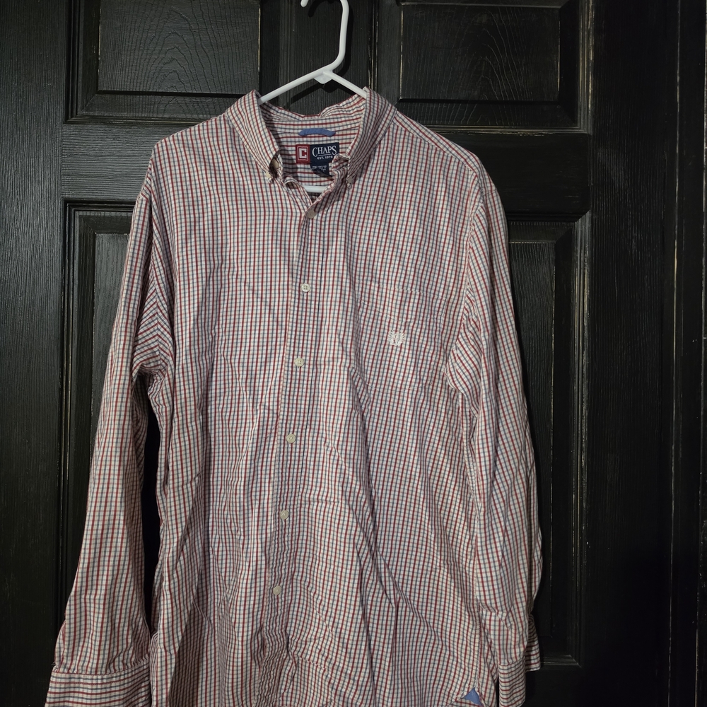 Chaps Men's Red and Blue Gingham Button-Down Shirt